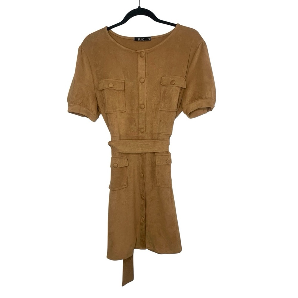 Mamo Tan Size 42/Medium Microsuede Belted Mini Dress